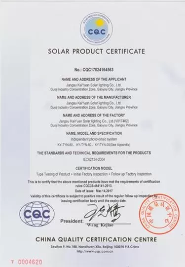 Certificado de producto solar